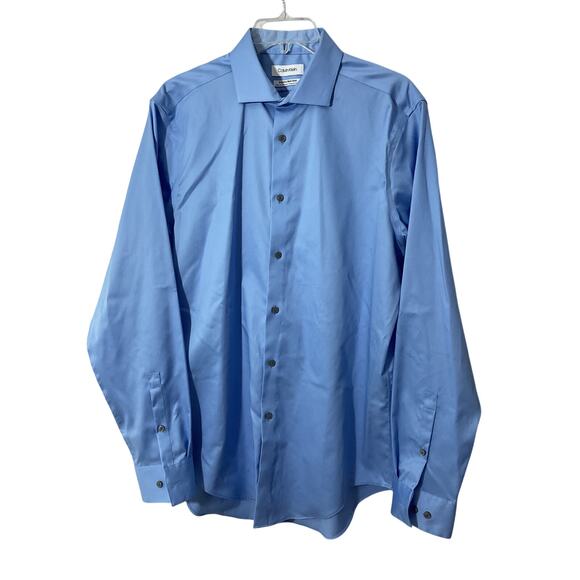 New Calvin Klein Men's Large Blue Infinite Non Iron Slim Fit Dress Shirt - Picture 1 of 5